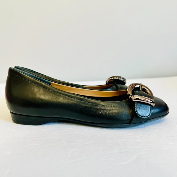 NWOT NATURALIZER POLLY BLACK LEATHER RHINESTONE GUNMETAL BUCKLE FLATS SHOES - Picture 3 of 8